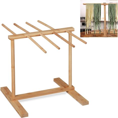 Pasta Dryer, 8 Arms, Spaghetti Drying, Space Saving Bamboo Drainer, HLP 30 x 39.5 x 30 cm, Nature (1/5)