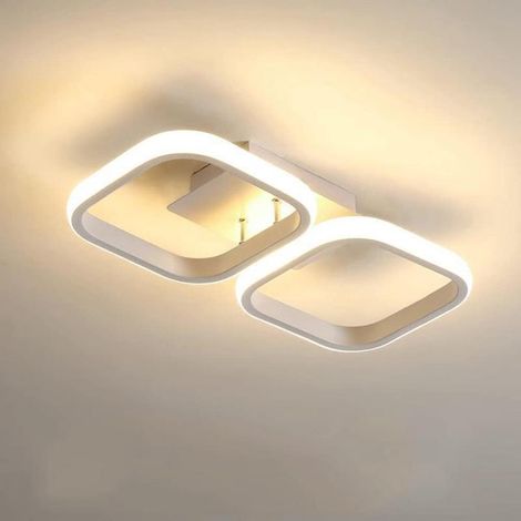 Modern square minimalist white LED ceiling light with 2 heads, white light for living room, kitchen, bedroom (1/4)