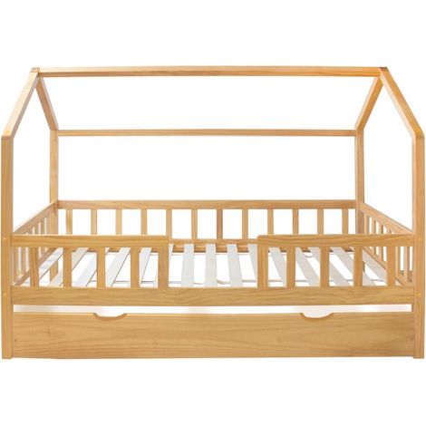 Letto casetta con Ringhiera + letto estraibile legno pino 90x190cm