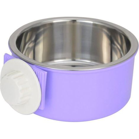 2 bols pour chien et chat en acier inoxydable et PP, hauteur ajustable, fixation murale ou sur cage, violet