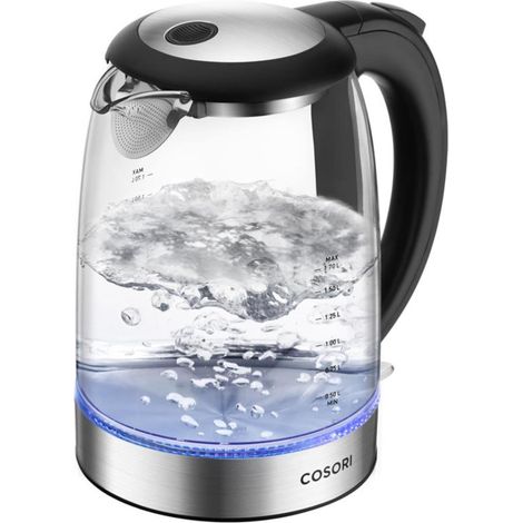 Bouilloire Électrique - Verre Borosilicaté - Filtre Acier Inoxydable - Bec Verseur Verre - Arrêt Automatique - 1500 W - 1,8 L - Noir (1/5)