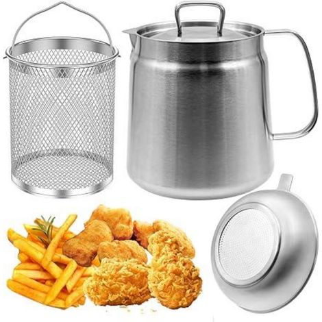 Pot Filtre Huile - Acier Inoxydable 304 - Avec Panier Friture Et Passoire - Pour Cuisine Maison - 2 Litres (1/5)