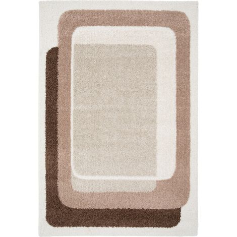 MOKA DEUX CADRES - Tapis shaggy doux graphique beige et marron 160x230 (1/5)