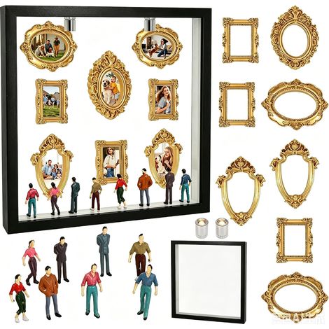 DIY-Mini-Museums-Silhouette-Box, Mini-Goldrahmen mit 8 Minifiguren, Museumsrahmen mit Beleuchtung, modische Museums-Silhouette-Box, für Valentinstag, Geburtstag (1/5)