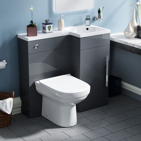 Raven RH 900mm Vanity Basin Unit, WC Unit & Elso Back to Wall Toilet Grey (1/6)