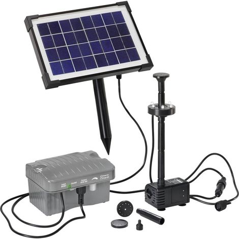 Esotec – Pompe solaire pour fontaine – Hauteur de refoulement max 0,9 m – Débit max 330 l/h – Avec éclairage LED et batterie de stockage (1/6)