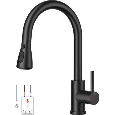 Robinet Cuisine, Mitigeur Cuisine, Pivotant à 360° d'Évier à Arc Élevé Pulvérisateur Escamotable 2 Modes, Acier Inoxydable (1/5)
