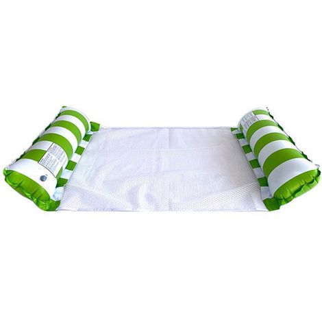 Chaise Longue Gonflable 130x70cm, Lit de Plage à Maille Respirante avec Dossier Réglable, Pliable et Léger pour Piscine et Mer, Design Rayé Vert -KZQ (1/2)