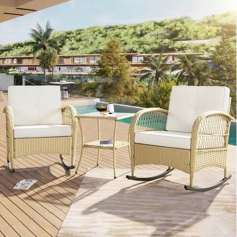Sessel Stuhl Schaukelset Rattan mit Glastisch Beige HAVRYA (1/4)