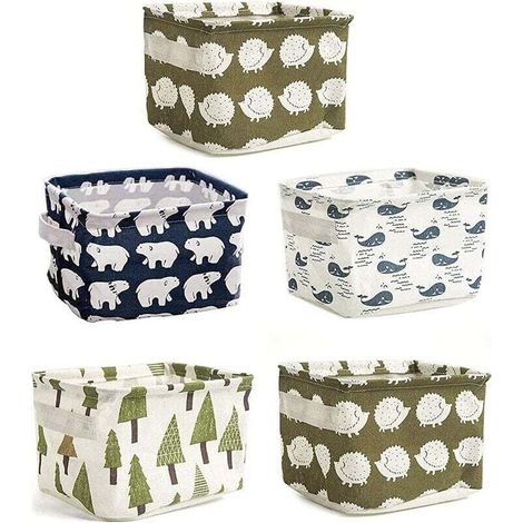 royaluxe -5 PCS Mini Paniers de Rangement, panier rangement bébé en Tissu Petite Boite de Rangement Pliable Organisat pour Jouets, Jouets, Maquillage, Petits Objets,Livres,Organisation De Bureau. (1/5)