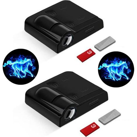 2 Pièces Projecteur Sans Fil Porte de Voiture, Projecteur LED Ombre de Porte Bienvenue, Lumière de Bienvenue de Porte de Voiture, Eclairage de Porte Magnétique Sans Fil Sans Perçage(Noir) (1/5)