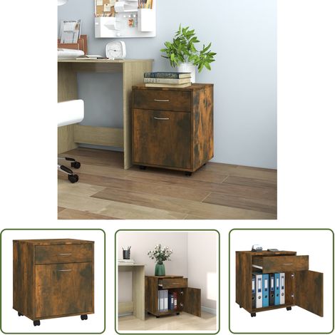 The Living Store Armoire roulante Chêne fumé 45x38x54 cm Bois d'ingénierie - Meuble De Rangement - Armoire Sur Roulette - Armoire Pour Bureau - Meuble Design - Commode (1/5)
