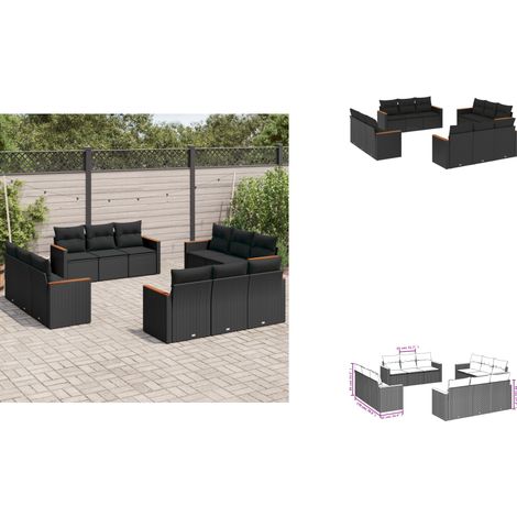 12-tlg. Garten-Sofagarnitur mit Kissen Schwarz Poly Rattan - Gartensofas - Outdoor Möbel - Gartenmöbelset - Rattan Gartenmöbel - Polyethylen Furniture (1/3)