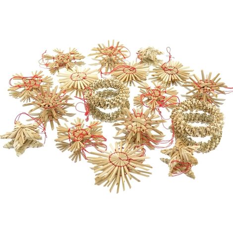 POSIWIO Weihnachtsdeko Strohsterne & -kränze Natur & Rot Ø 4 bis 6 cm
