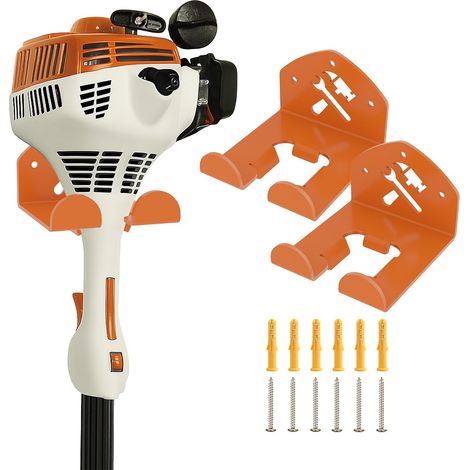 Support Mural Outils Jardin - Lot de 2 - Acier Inoxydable Renforcé - Rangement Tondeuse et Taille-haie - Garage et Abri - Finition Orange (1/5)