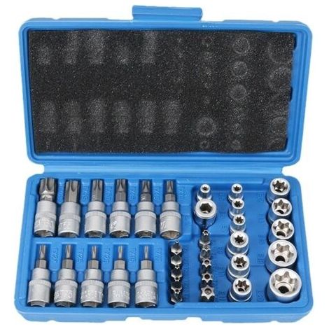 Coffret de 34 douilles torx femelle 3/8' E4-E20 et embouts T10-T60 en acier S2 – Adaptateur 3/8' à 5/16' CR-V – Finition mate durable (1/5)