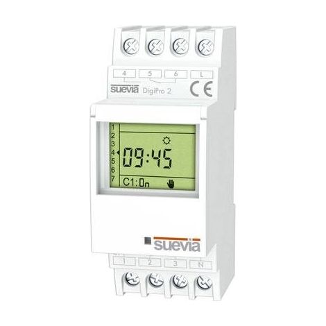 Temporizzatore per guida DIN 1 pz. Suevia DigiPro 2 Tens.comm.max: 250 V/AC Corrente di commut. max.: 16 A 2 scambi Pro (1/2)