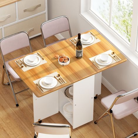 Sifree – Table à manger extensible 110x70cm pour 4-6 personnes – Pliable avec 3 rangements – Roulettes bloquables – Design chêne moderne (1/4)