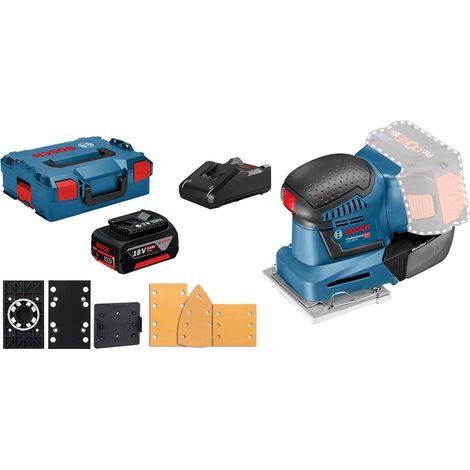 Ponceuse vibrante sans fil Bosch GSS 18V-10 / 1x batterie 5,0 Ah + chargeur y compris kit d'accessoires dans L-Boxx