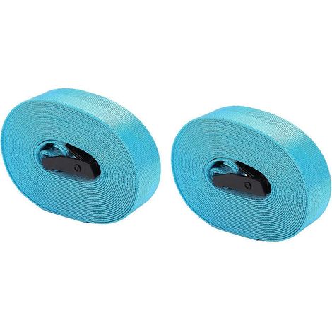 Lot de 2 sangles d'arrimage en alliage de zinc noir avec boucle à pression et sangle bleu ciel de 25 mm de diamètre et 3 mètres de longueur.
