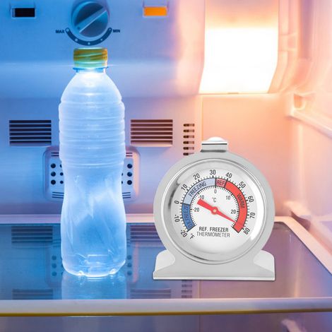 Kühlschrank-/Gefrierschrankthermometer aus Edelstahl mit großem Zifferblatt, Temperaturanzeige, batterielos, -30 bis 30 °C, Sockel 62 x 35 mm, 75 mm (1/5)