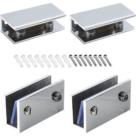 Set of 4 Glass Clamps Glass Clamp Stainless Steel 304 Polished Glass Clamp Holder Adjustable Glass Shelf Clips for Glass 8-12 mm for Window Handrail Steps Balustrade (1/2)