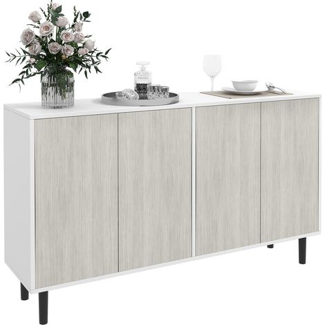 Rangement modulable buffet meuble de cuisine contemporain 2 placards étagères 3 niveaux 121 x 37 x 75 cm blanc bois gris (1/5)