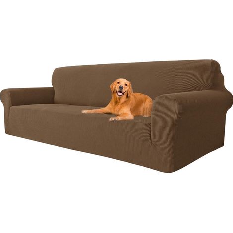 Elastischer 4-Sitzer Sofaüberzug Braun, rutschfest & waschbar (1/5)
