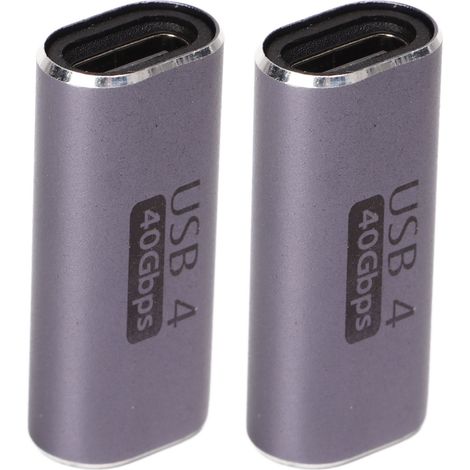 Adaptateur USB-C vers USB-C femelle-femelle, transfert de données 40 Gbit/s, charge rapide 100 W, connecteur USB-C droit, lot de 2 (1/5)