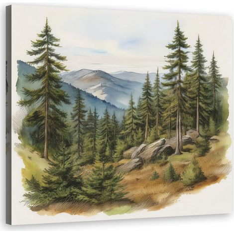 Quadro su tela, Paesaggio Montagne Foresta - 30x30 (1/5)