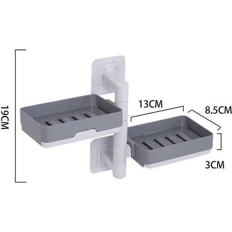 Drehbarer Seifenhalter, Drehung ohne Bohren, Wandmontage, 2-stufiges Seifenregal (Grau) (1/3)