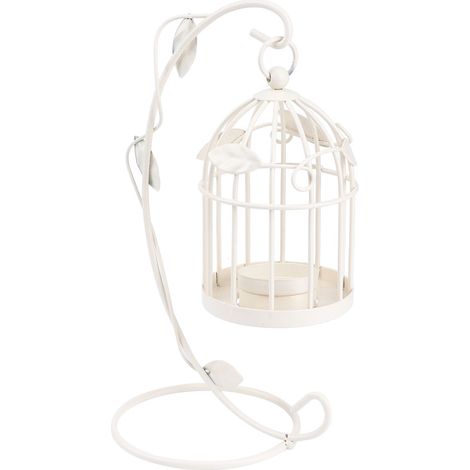 Bougeoir décoratif créatif en fer forgé en forme de cage à oiseaux et de feuille, bougeoir suspendu rétro en métal forgé, blanc (1/4)