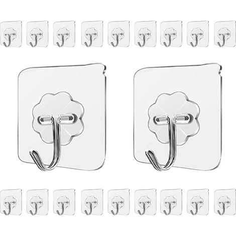 Crochet Adhesif Mural Salle de Bain, 20PCS Crochets Adhesifs Muraux de Cuisine avec Crochets Inoxydable Serviette de Bain Utilitaire Crochet Adhésif Plafond(Transparent) (1/5)