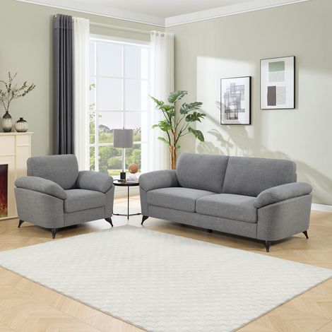 MALMO MODERN SCANDI STYLE FABRIC LIVING ROOM 1+3 SEATER SOFA SET GREY (1/5)