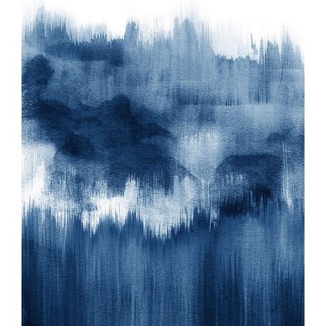 Papier peint panoramique abstrait bleu & blanc | Tapisserie panoramique moderne salon effet peinture | Papier peint panoramique salle de bain - 192 X 260 cm (4 pièces) (1/2)