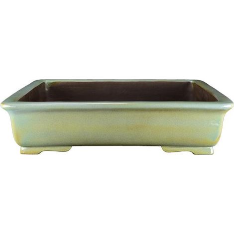 Vaso per bonsai rettangolare in gres smaltato verde 37,5x27,5x9 cm - TY129c