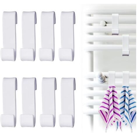 8 Pieces Crochet Radiateur Rond,Crochet pour Radiateur Salle de Bain,Crochet Radiateur Seche Serviette,Crochet Porte Serviette pour Tablette Radiateur,pour Tous les Radiateurs Standards,Blanc (1/5)