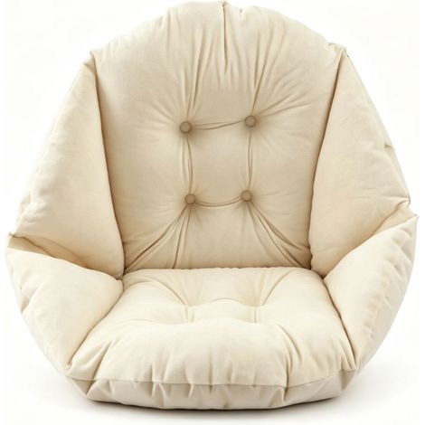 Sitzkissen mit Rückenlehne, muschelförmige Sitzfläche, geeignet für Rattanstühle und Gartenstühle, beige, 40 x 40 cm. (1/4)