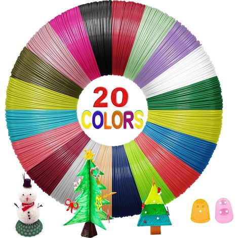 APEX Filament Stylo 3D avec 2 Capuchons pour Doigts, 20 Couleurs de Recharges PLA 1,75 mm, 5M par Couleur, 100M au Total (1/5)