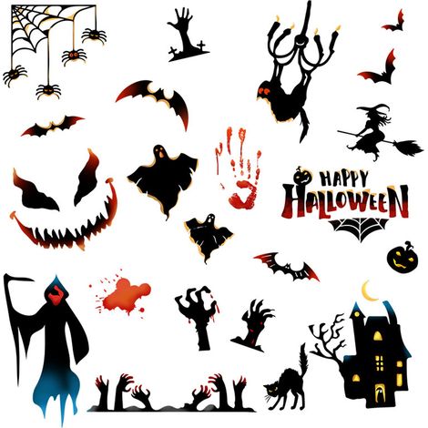 1 ensemble autocollants muraux PVC château chauve-souris chat palmier décoration fenêtre Halloween (1/5)