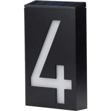 Plaque lumineuse solaire LED (Numérique 4) pour numéro de maison, idéale pour une porte, un jardin, une cour, un bâtiment ou un mur.