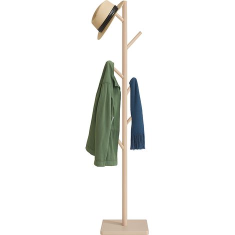 Relaxdays Garderobenständer, Baumform, HBT: 177 x 30 x 30 cm, 8 Haken, Taschenbaum 3 Höhen, Kautschukholz & MDF, beige (1/5)