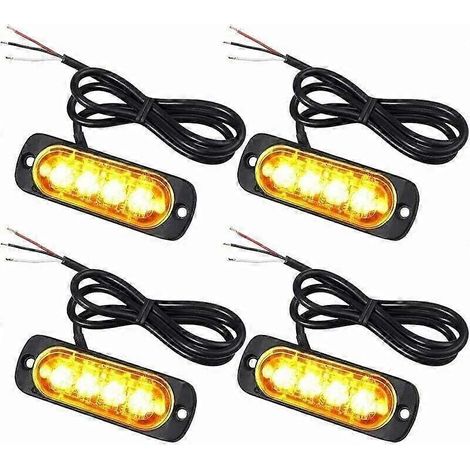 Ensemble de 4 projecteurs LED orange à pénétration, 12/24 V, étanches IPX-4, 48 W ultra-lumineux. Pour véhicules d'urgence et engins de chantier. (1/4)