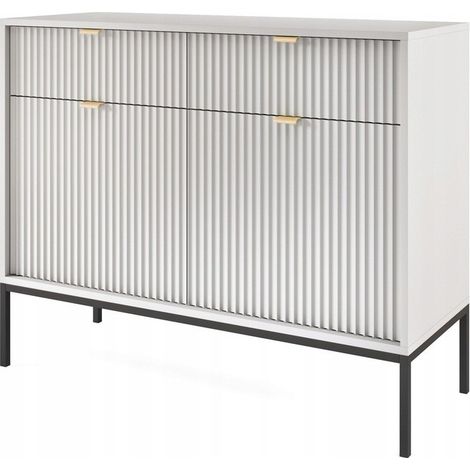 Commode universel Gris 104x83x39cm pied métal avec 2 tiroirs modèle "NOEMIE KSZ104" (1/5)