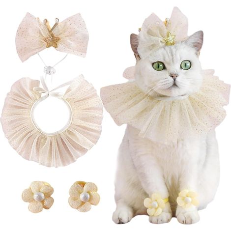 Filiyano-Ensemble chapeau couronne et foulard, robe chapeau d'anniversaire pour chien avec pattes fleuries, accessoires de mariage pour chattes et (1/5)
