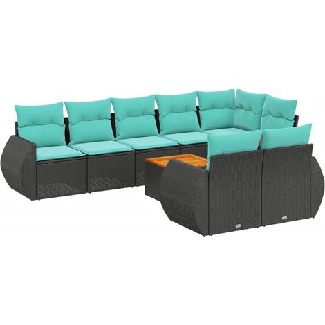 9-teiliges Gartensofa-Set mit Kissen, schwarzes Polyrattan vidaXL (1/5)