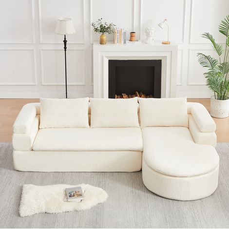 Canapé d'angle L 260x170x65 cm en chenille beige, modulable, pour salon moderne FloraGrace (1/5)