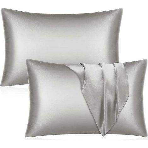 Zijden satijnen kussensloop voor haar en huid, set van 2 zachte kussenslopen, zijdezachte microvezel bedkussenhoezen, kreukvrij met envelopsluiting. (1/5)