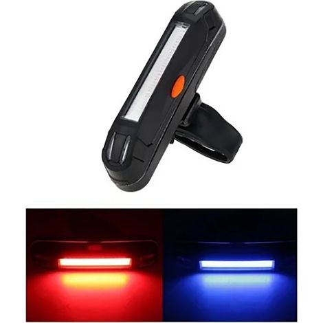 Fahrradrücklicht, USB-aufladbares Rücklicht, blaue und rote Blinker, helles COB-Straßenlicht (1/5)