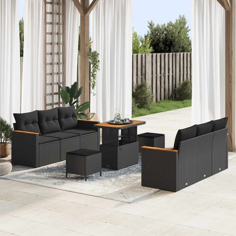 vidaXL Conjunto de sofás de jardín 11 uds. 10-Número de plazas Negro (1/5)